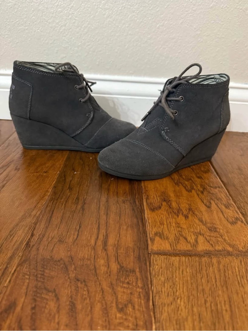 Toms Gray Suede Wedge Ankle Booties